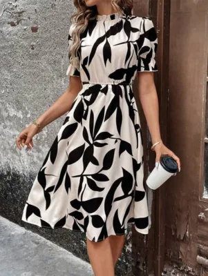 Breezaya Leaf Print Elastic Waist Cinched Waist Shorts, Spring/Summer