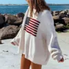 Chiquease Usa Flag Design Drop Shoulder Sweater,Long Sleeve Tops